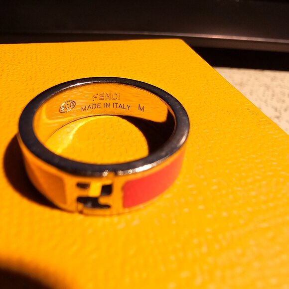 Fendi The Fendista Bi-color Enamel Silver Tone Band Ring - Picture 2 of 8